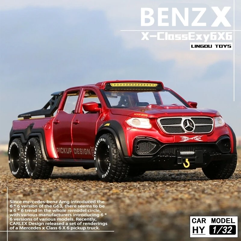 

1:28 Benzs X-Class 6*6 Tyre Alloy Pickup Model Diecasts Metal Toy Off-road Vehicles Model Simulation Sound Light Childrens Gift