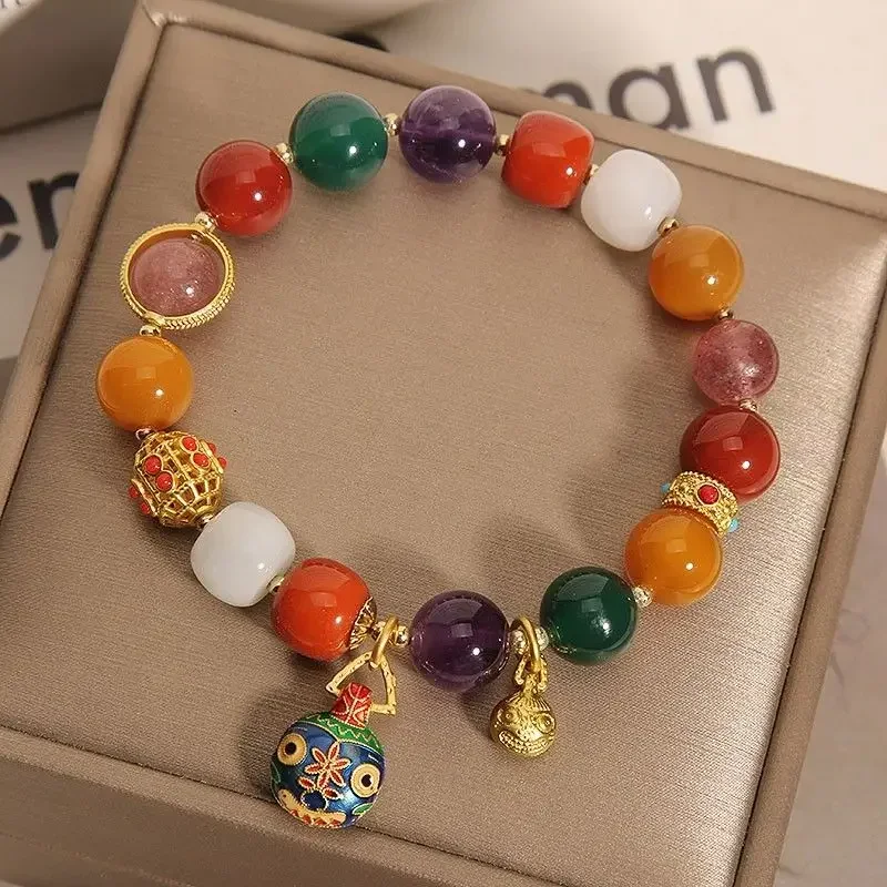 Натуральный браслет Duobao Золотое телескопическое украшение женский с бусинами из