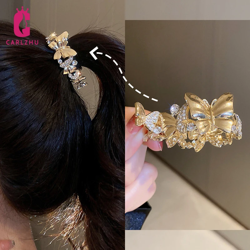 

Позолоченная шпилька Стразы в виде бабочки с кисточкой высокий хвост заколки для волос шпилька для волос головная повязка аксессуары для в...