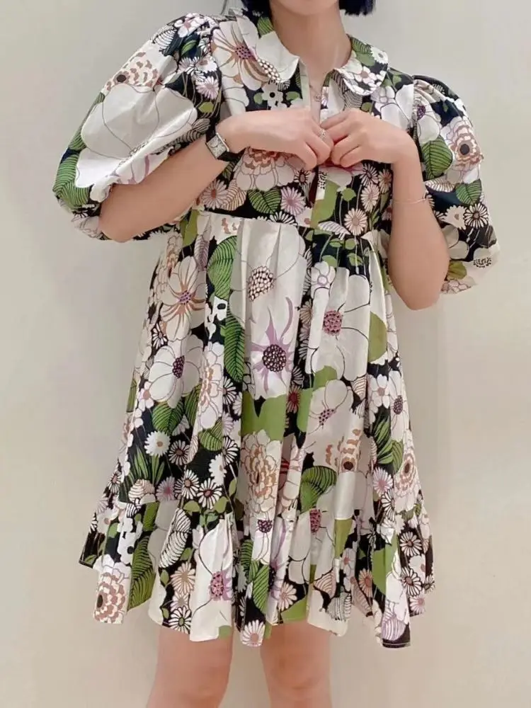 Женское платье с цветочным принтом V-образным вырезом и рукавами-фонариками