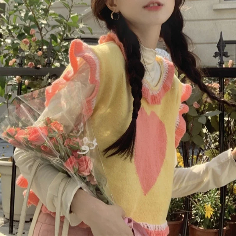 Винтажный свитер жилет для женщин эстетический кавайный принт с оборками летняя