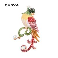 easya 3 colors crystal birds brooch for women cute enamel parrot brooch pins women coat accessories jewelry gift