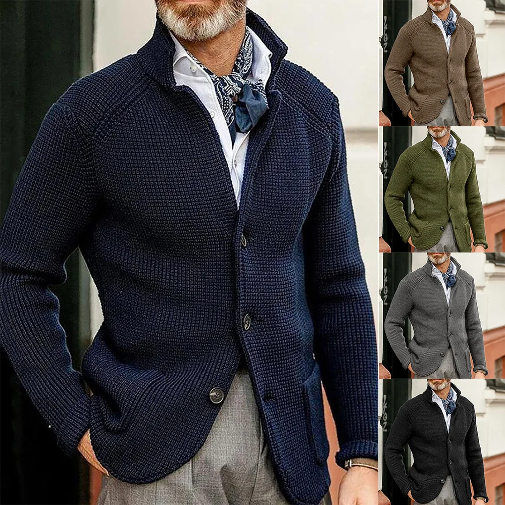 Men's Sweater Coat Slim Suit Stand Collar Knit Sweater New Cardigan for Men Autumn/winter 2022