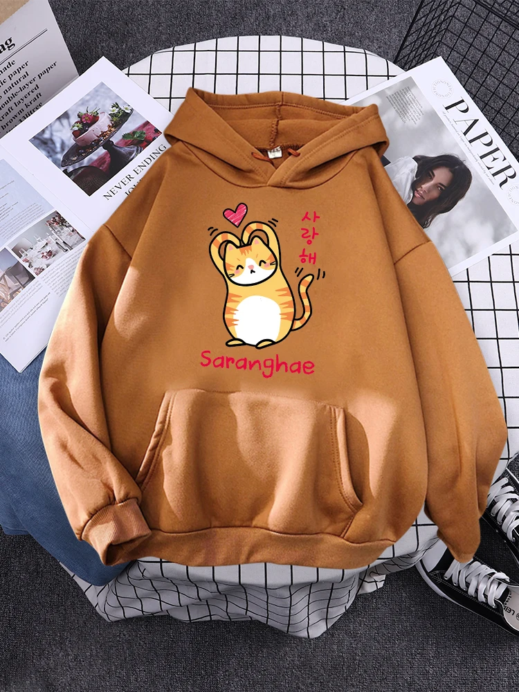 

Женская толстовка с капюшоном, с принтом в виде маленького оранжевого кота