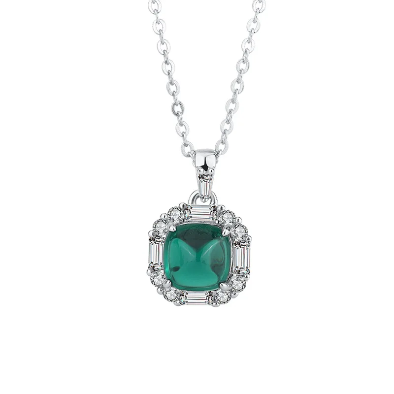 Jewelry S925 Silver Hot Selling Colorful Emerald Sapphire Ruby Diamond Pendant Necklace 8*8 Jade