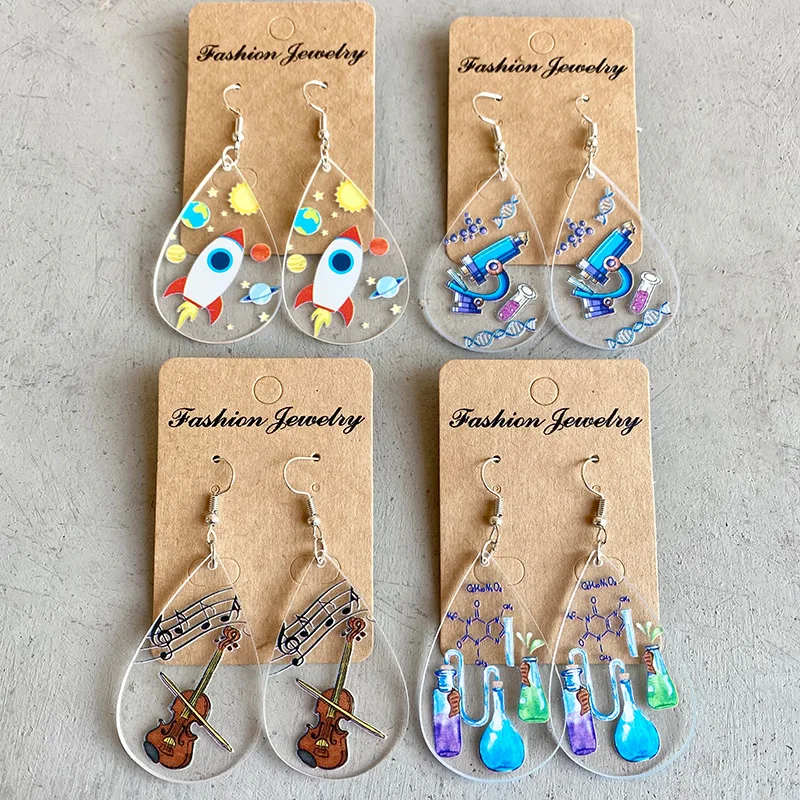 Оптовая продажа 2022 горячая Распродажа акриловые серьги микроскоп печать на День