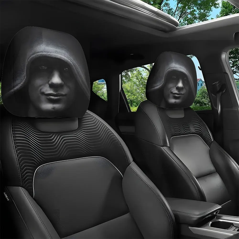 

2 шт., чехлы на подголовники автомобиля с портретным принтом Dark Mystery, универсальные эластичные забавные защитные чехлы на подголовник автомобиля, декор автомобиля