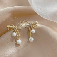 2022 new metal bowknot fashion drop earrings elegant temperament joker sweet pearl women fine earrings korean