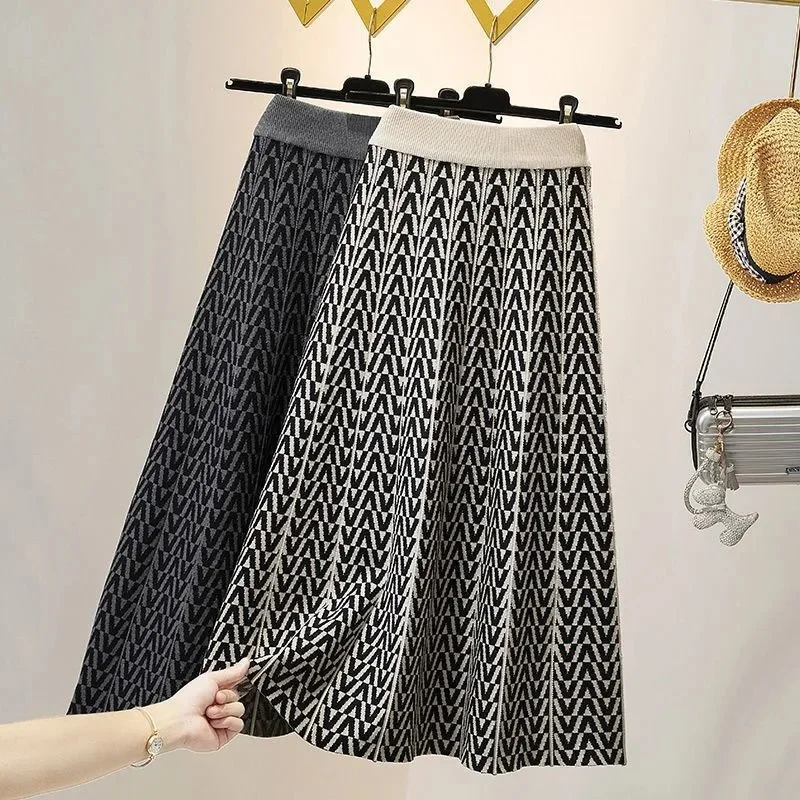 

Женская плиссированная юбка средней длины, винтажная тянущаяся трикотажная юбка в клетку с принтом «гусиная лапка» и высокой талией, Осень-зима