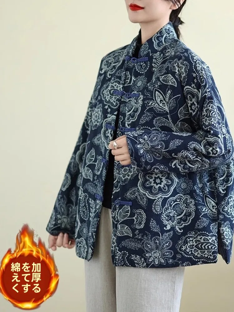 Китайская куртка на хлопковой подкладке в стиле ретро хлопково-льняная верхняя