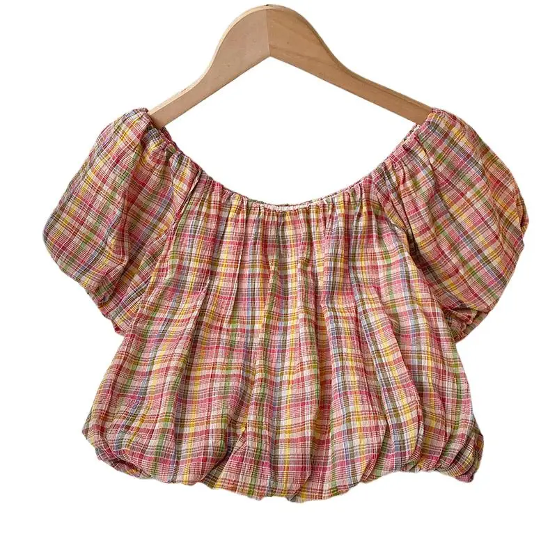 Женский короткий топ с открытыми плечами винтажная хлопковая блузка вырезом