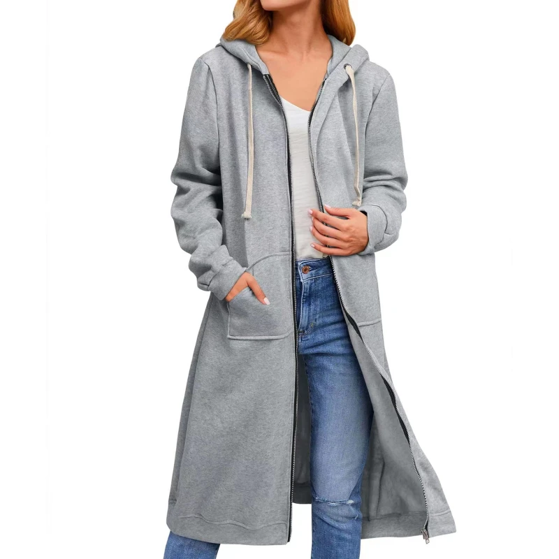 

New 2022 Autumn Winter Long Trench Coat Women Loose Hooded Overcoat Female Outerwear Fashion Windbreaker Loose Cardigan Sweater