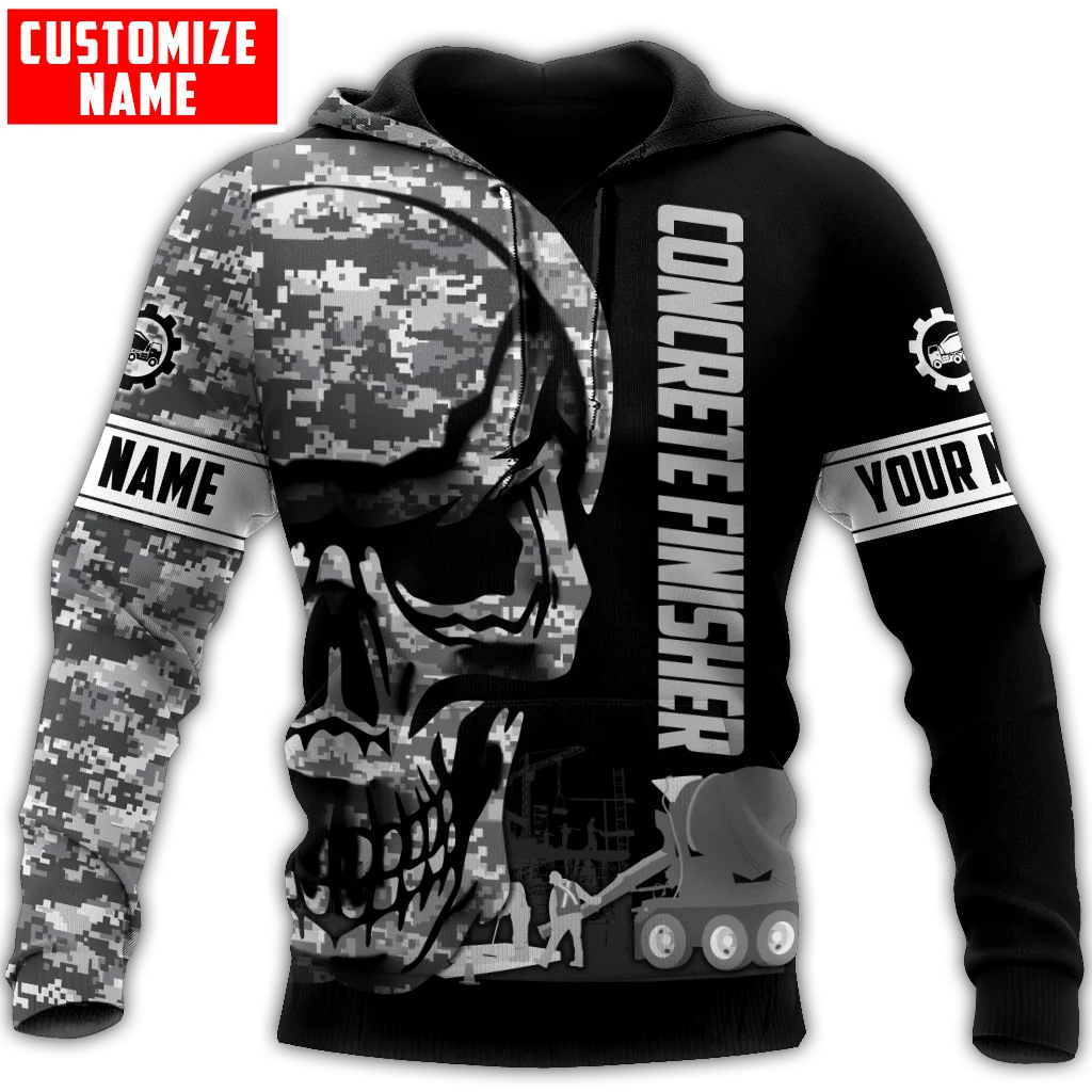 

Concrete Finisher Camouflage Skull Tattoo Job 3D Print Zipper Hoodie Men Pullover Sweatshirt Hooded Jersey Tracksuits Outwear