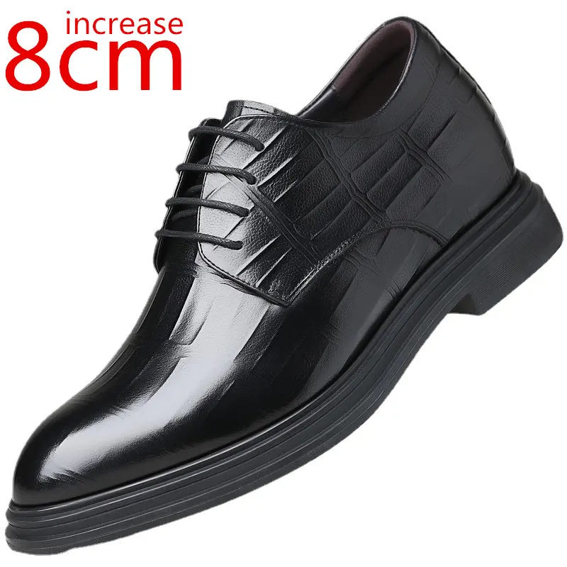 

Men's Autumn/Winter Velvet Heightening Leather Shoes Business Formal Dress Increase 6CM Heightening Mens 8CM Wedding Groom Shoes