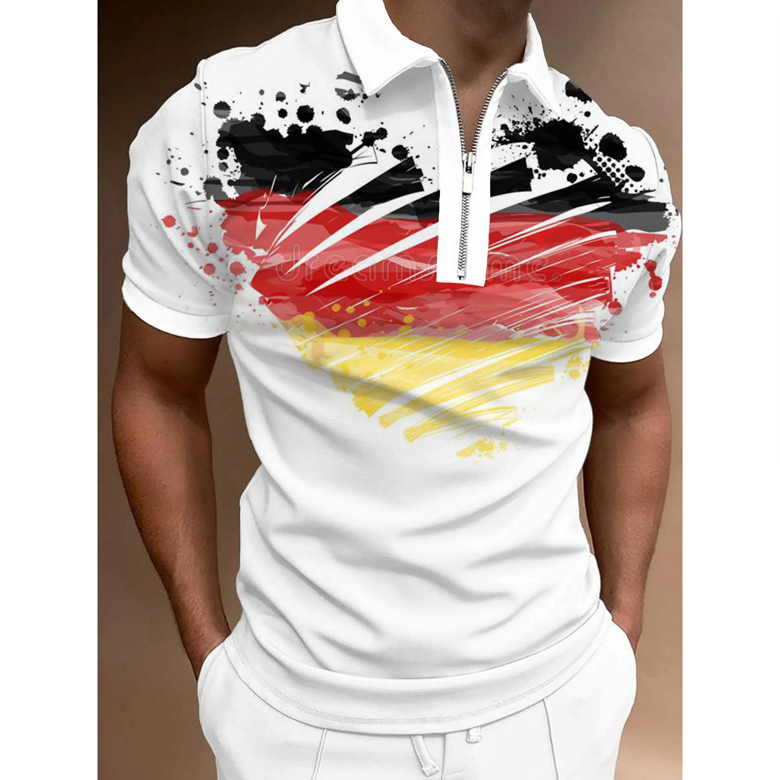 

Рубашка-поло мужская Спортивная облегающая с коротким рукавом и принтом