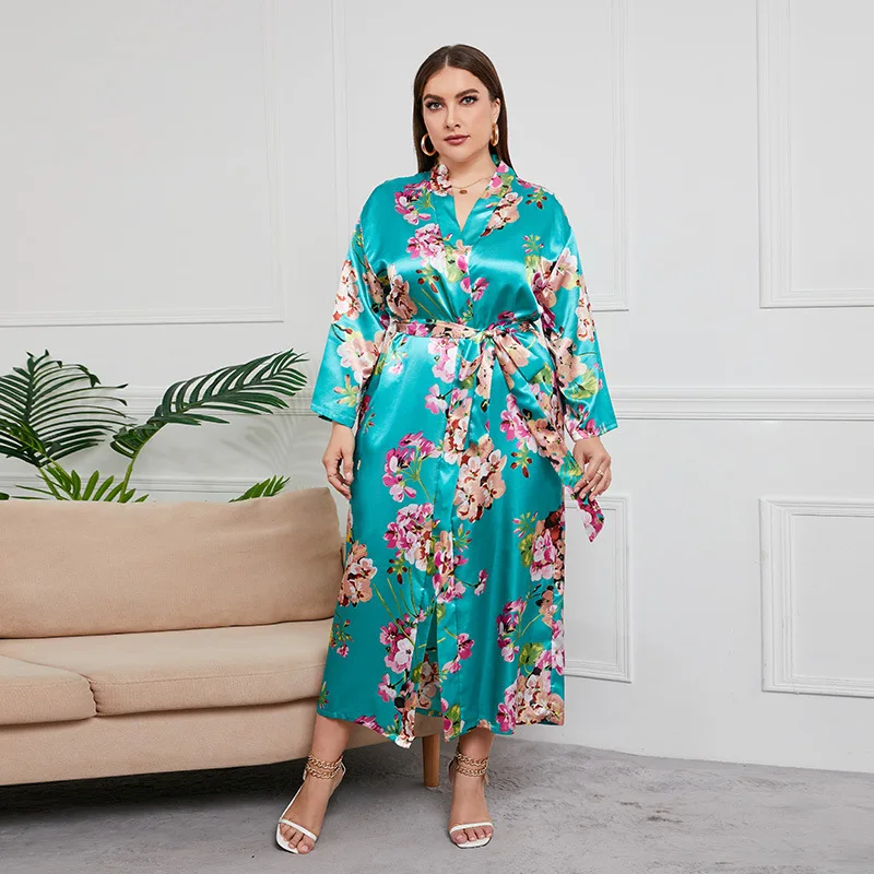 Woman Sleepwear Plus Size 5XL Lace Trim Satin Pajamas Set with Robe Sexy Faux Silk Pijamas Robe Sets Casual Home Clothes Nightwe