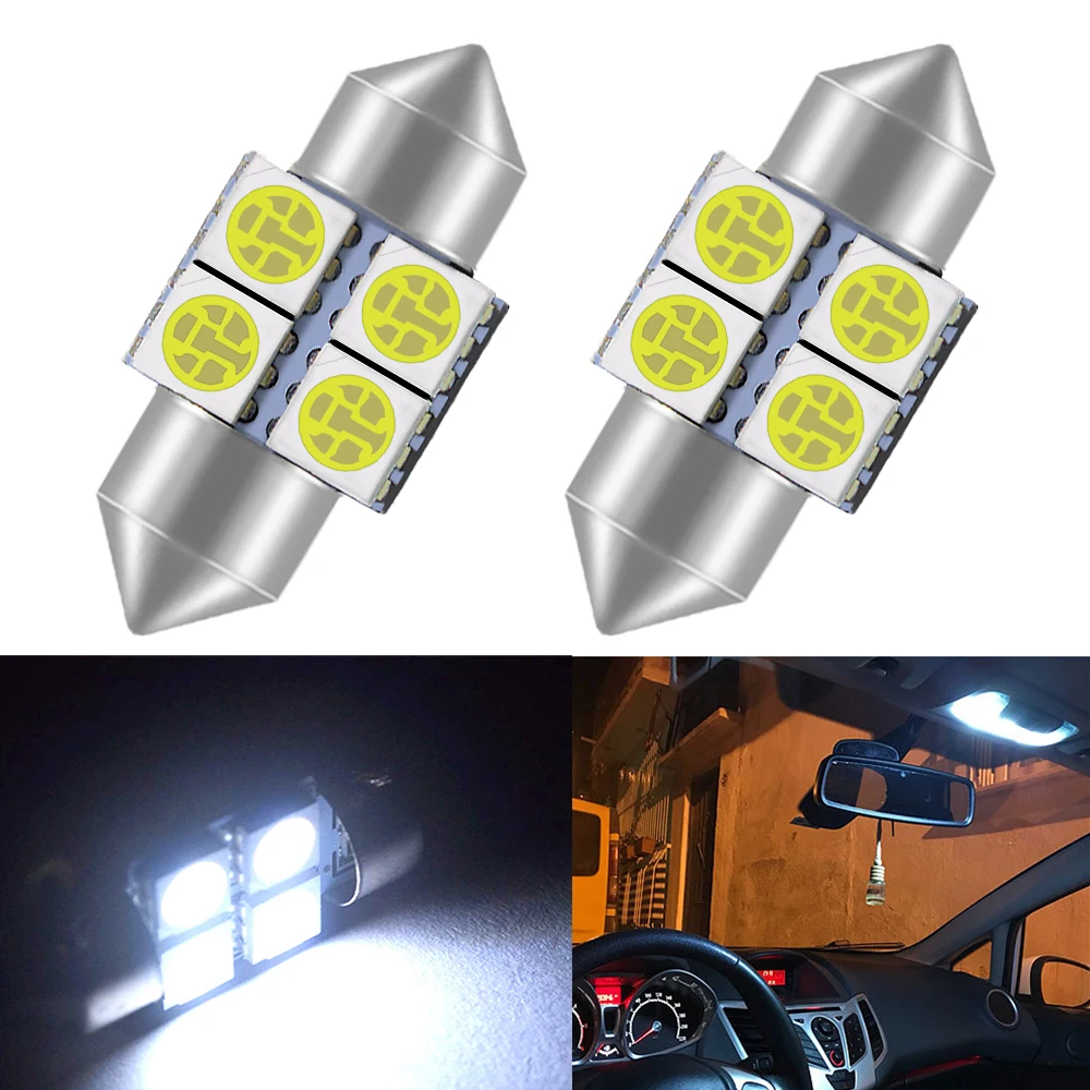 

2 шт., Автомобильные светодиодные лампы C5W 31 мм 4SMD 5050 DC 12 В