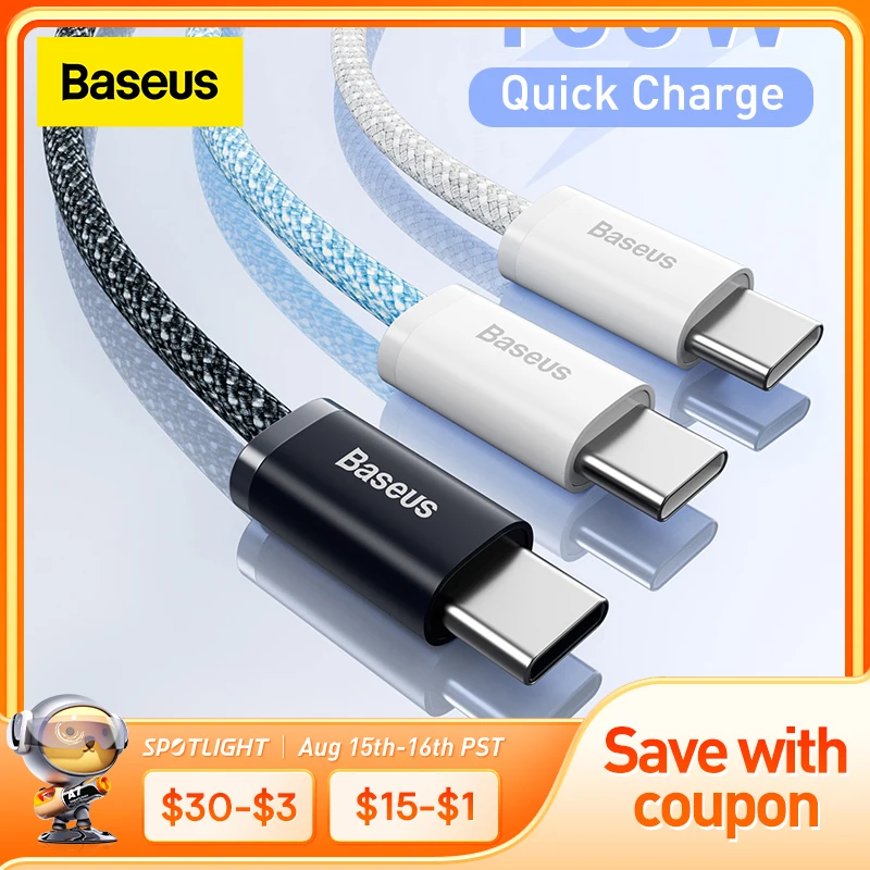 Фото Baseus 100 Вт USB C кабель к Type для Macbook Pro ipad PD быстрое зарядное устройство Шнур Type-c Xiaomi