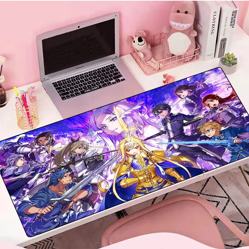 

Большой игровой коврик для мыши Sword Art Online, нескользящий коврик для клавиатуры, аксессуары для ПК, расширенный коврик для мыши, недорогие рез...