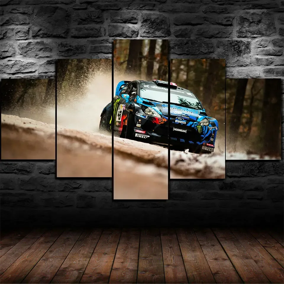 Фото Холст без рамки, 5 шт., Fiesta Hoonigan GYMKHANA, спортивный автомобиль, настенные художественные постеры, картины, домашний декор для гостиной №1