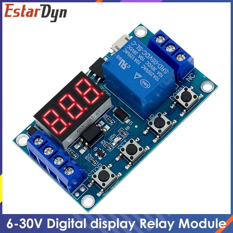 

6-30V Relay Module Switch Trigger Time Delay Circuit Timer Cycle Adjustable Trigger OFF / ON Switch Timing Cycle for Arduino