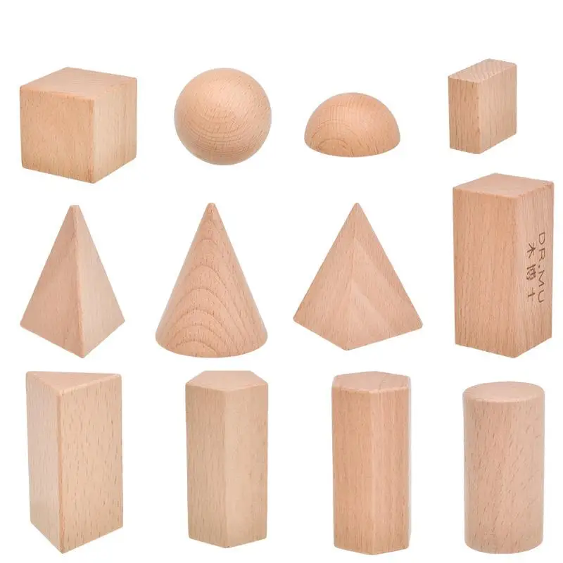 

Wooden Blank 3D Geometry Solid Blocks Kids Learning Math Early Educational Children Toy Gift 12piece