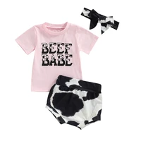 baby girls 3pcs suit letter print short sleeve o neck t shirt gradient triangle short pants bow headband sets summer outfits