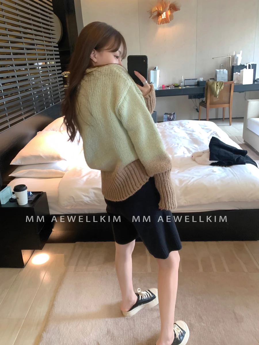 Ader error Gradient Short Waist Sweater Men's and Women's Autumn Winter Design Feel Small Loose Couple Slouchy Style T-Shirt