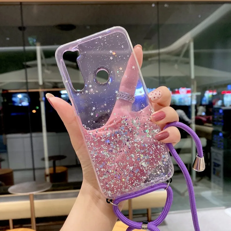 Glitter Crossbody Case for OPPO Realme 10 9 8 Pro 9i 8i C35 C31 C30 Reno 7 6 5 Find X5 Lite Necklace Lanyard Strap Phone Cover
