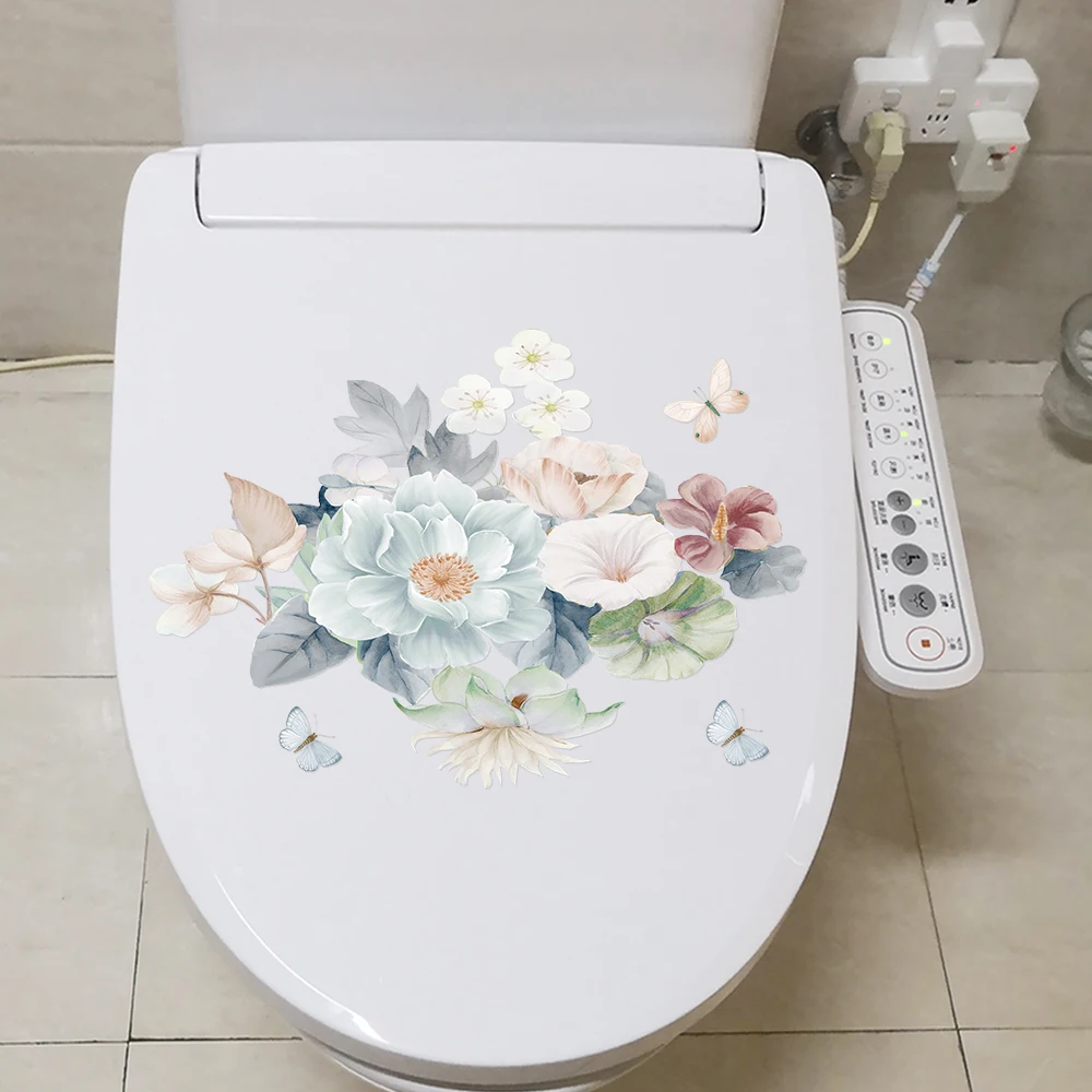 

1PC Romantic Flowers Wall Sticker Bathroom Toilet Fridge Cupboard Home Decor Wall Decals Waterproof Peel & Stick PVC Art Mural