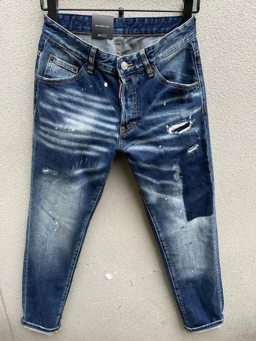 

2023 Spring/Summer New D2 Jeans Fashionable Slim Fit Micro Elastic Hole Patch Simple Versatile Trendy Men's Pants