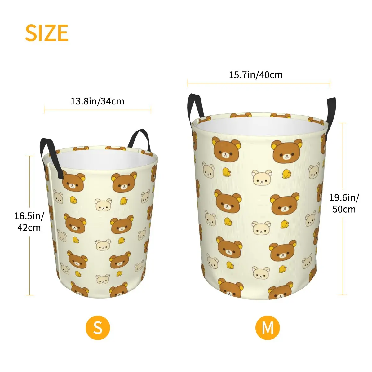 Custom Kawaii Cartoon Bear Rilakkuma Laundry Basket Collapsible Baby Hamper for Nursery Toys Organizer Storage Bins