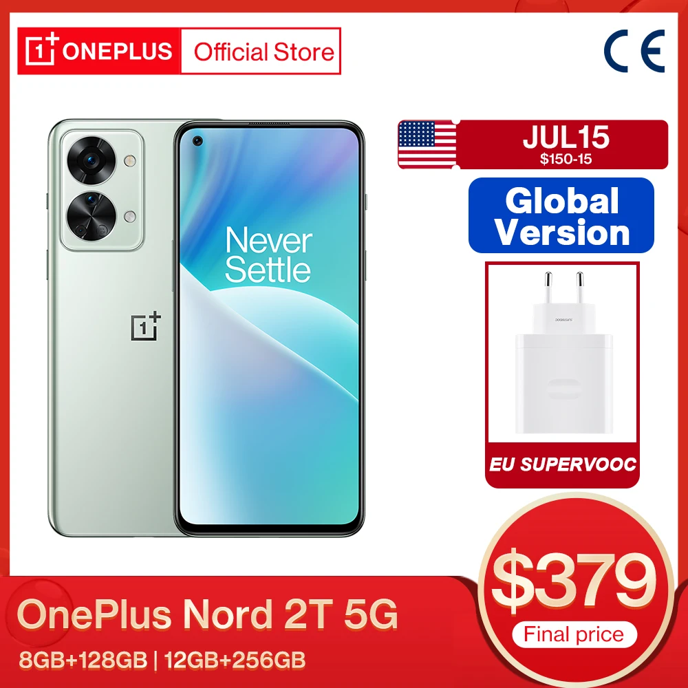 New Arrival OnePlus Nord 2T MTK Dimensity 1300 5G Smartphones 8GB 128GB Mobile Phone 80W Fast Charge 90Hz AMOLED Android