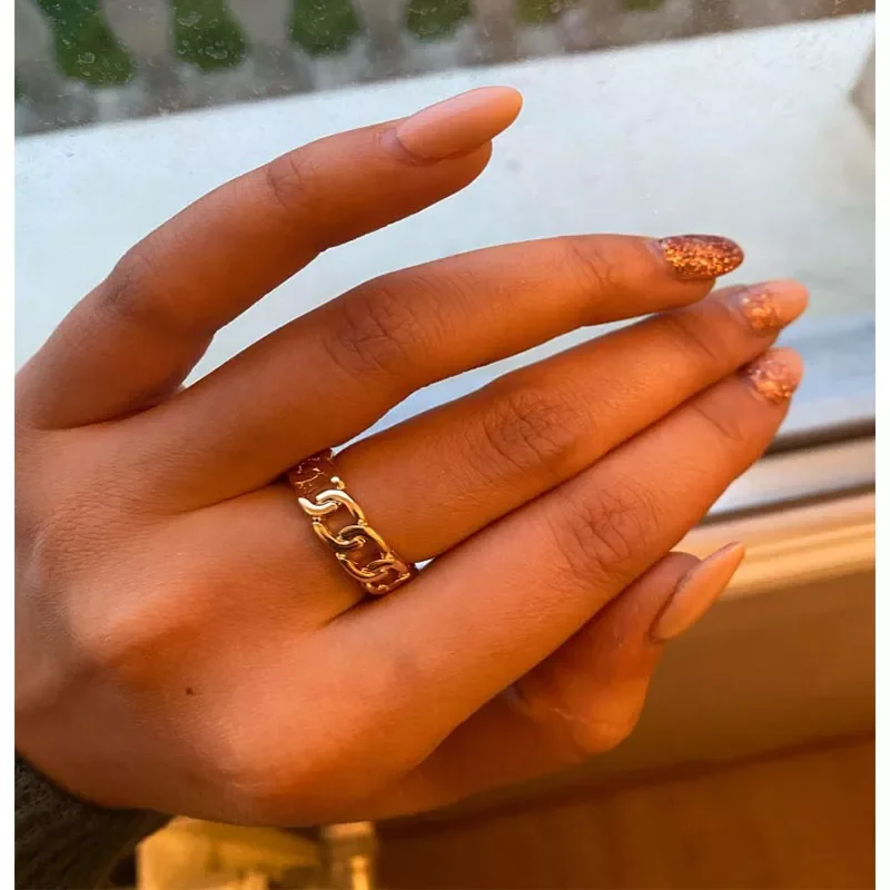 

Color Plating Chain Shape RING 7mm Wide For Unisex Vintage Gothic Chunky Midi Ring Antique Jewelry Accessory