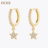 roxi copper white zircon stone hoop earrings for women girls summer jewelry earring star cross rivets huggie earrings pendientes