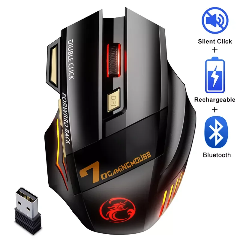 

NEW2023 Rechargeable Wireless Mouse Gamer For Computer RGB Gaming Mouse Bluetooth USB Mouse Silent Ergonomic Mause For Laptop P