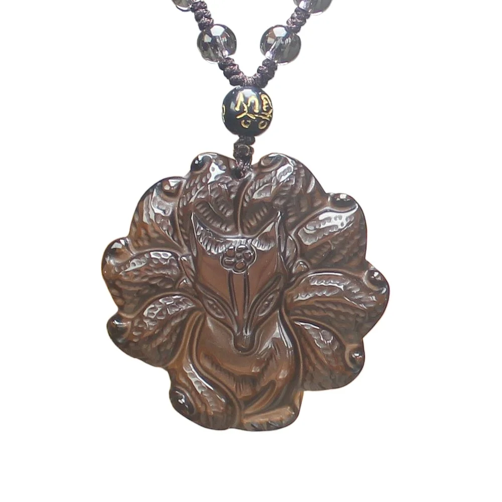 Ожерелье из натурального кристалла со льдом подвеска в виде лисы с девятью