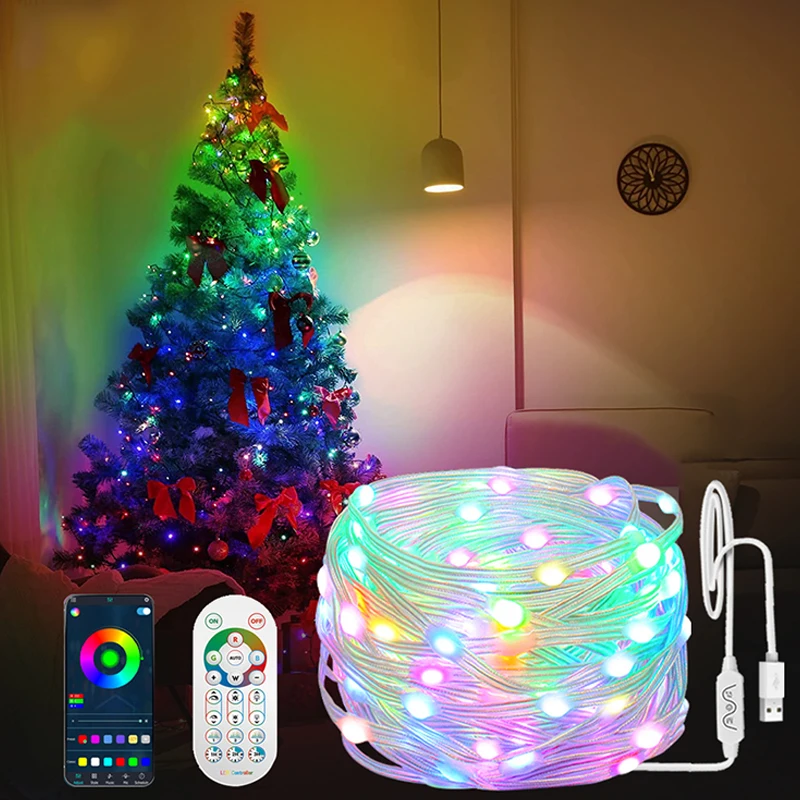 Bluetooth Fairy String Lights APP Remote Control Music Sync IP65 Bedroom Night Light Party Holiday Christmas Decoration Lamp