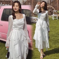new women white maxi dress spring summer 2022 long sleeve ruffled vintage elegant party night dresses korean vacation elegant