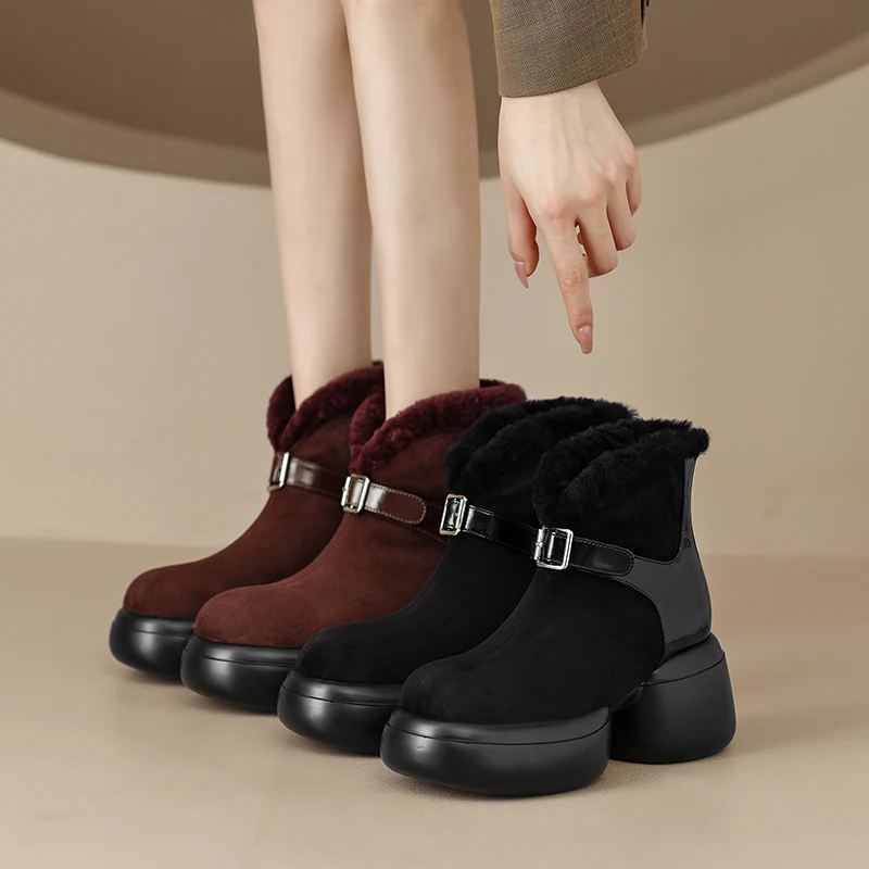 

Женские ботильоны из натуральной кожи, теплые ботинки из воловьей кожи, замши, шерсти, на молнии сзади, в европейском и русском стиле, новинка зимнего сезона 2022