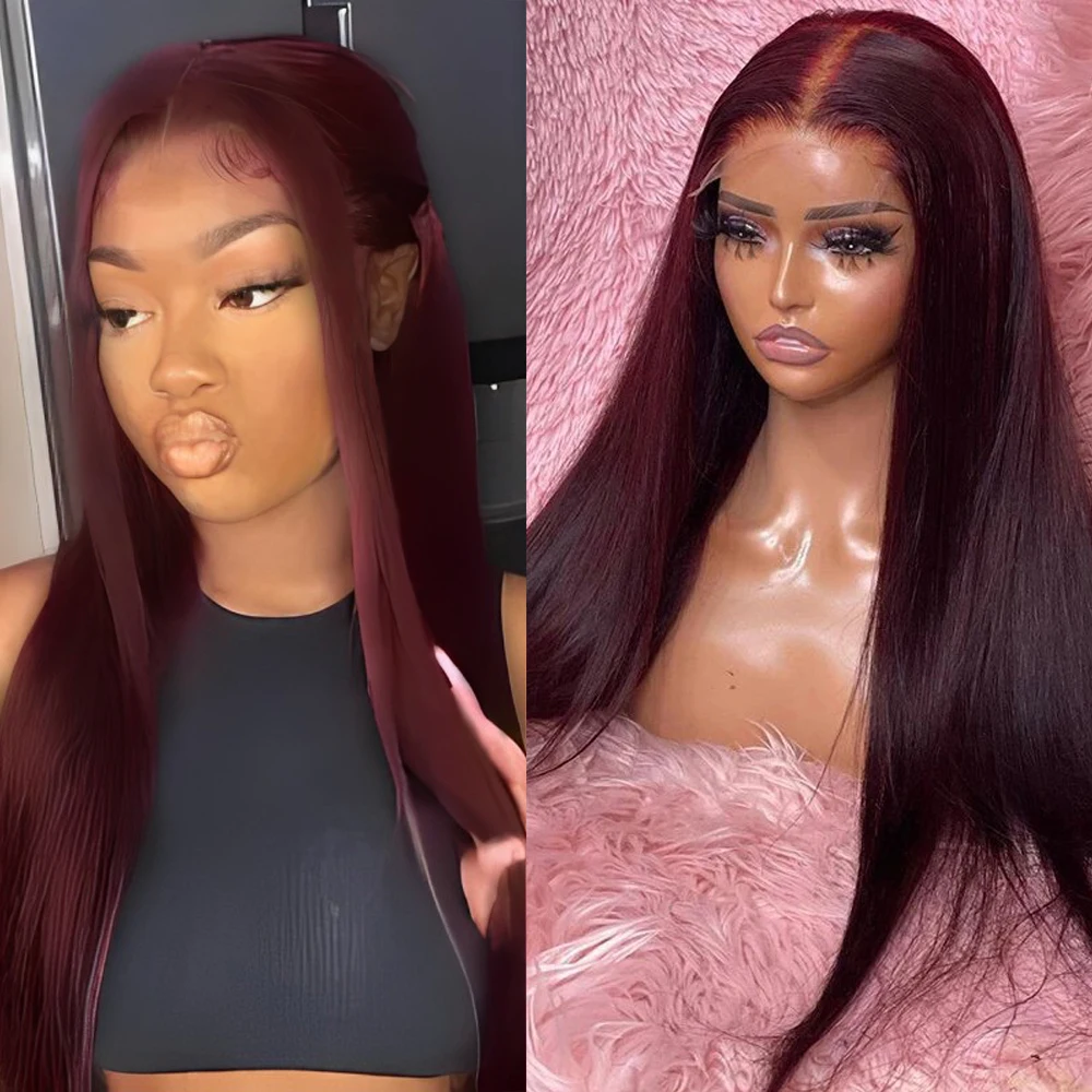 Длинный шелковый прямой синтетический парик RONGDUOYI бордового цвета ...