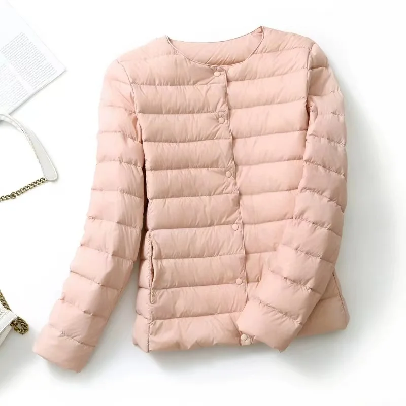 Women Reversible Ultralight Puffer Winter Jacket 2023 New Candy Color Collarless Duck Down Coat Female Portable Windproof Parkas