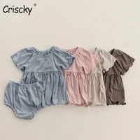 criscky baby clothing set childrens solid short sleeve elastic trousers two piece suit summer newborn boys girls pants outfit