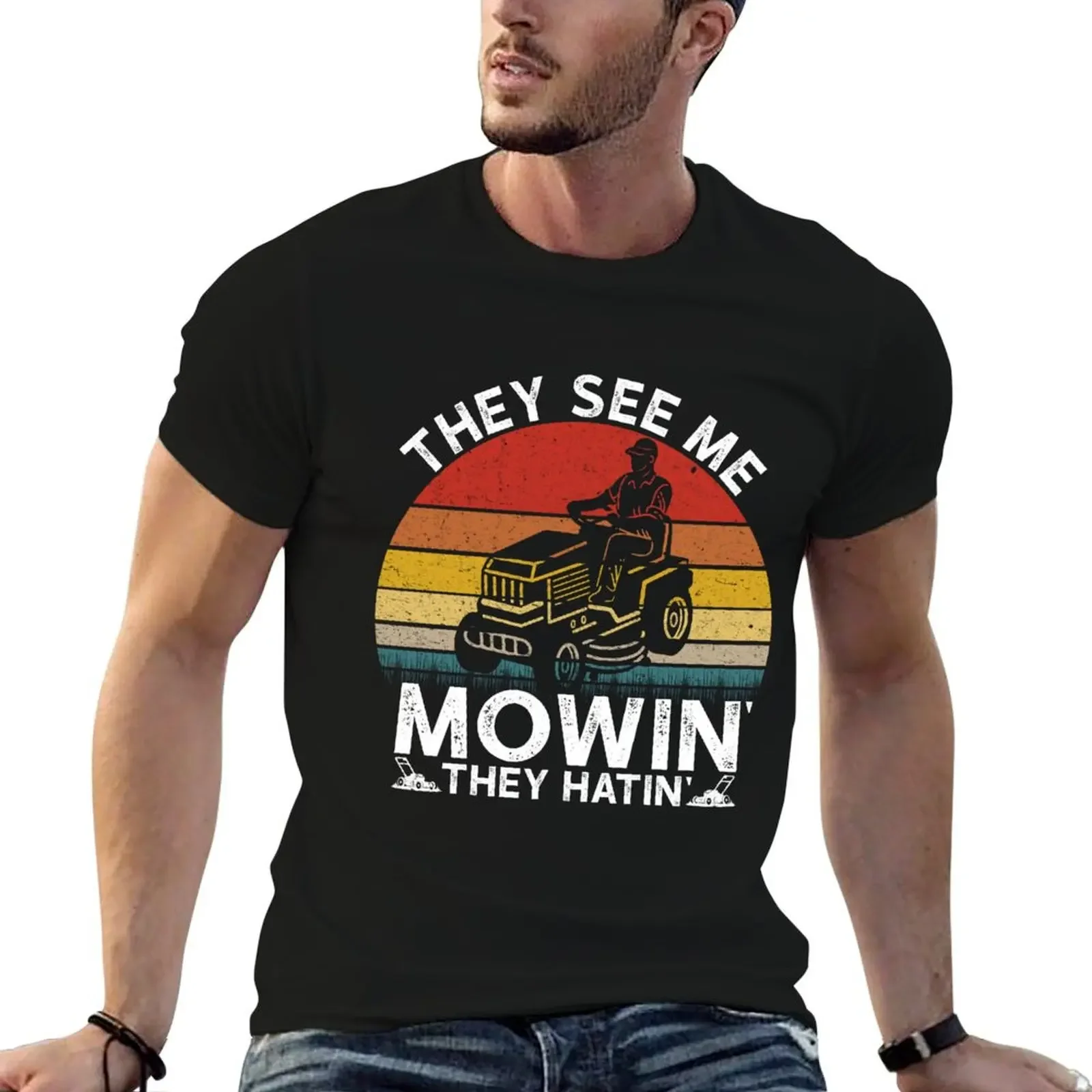 Они See Me Mowin They Hatin Riding Mower Mowing Dad Футболка больших размеров футболка с рисунком