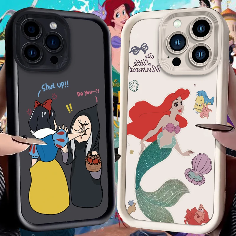 Disney Snow White Ariel Case for iPhone 16 15 14 13 12 11 Pro Max XS X XR 8 7 6S 6 Plus SE 2020 Liquid Silicone Shockproof Cover