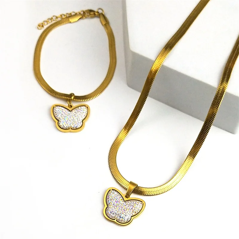 Женский ювелирный комплект из колье и серёг нержавеющей стали