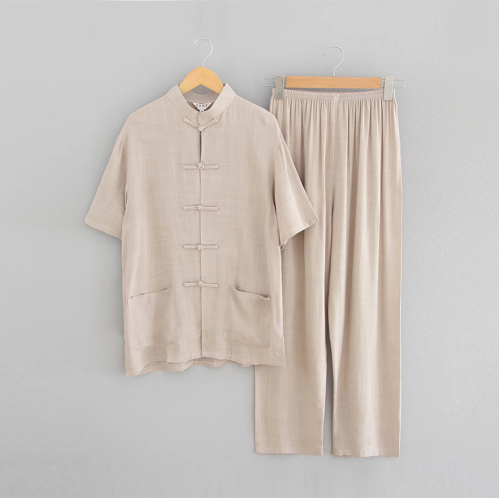 Cotton And Linen Men Tang Suit Casual Chinese Hand Button Kong Fu Clothing Vintage Mandarin Collar Tai Chi Shirt&Pants
