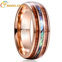 bonlavie 8mm tungsten carbide steel ring wood acacia abalone shell male rose gold engagement anniversary gift men ring