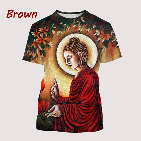 2022 модные ретро летние повседневные крутые мужские топы с 3D-принтом Будды с круглым вырезом и коротким рукавом футболки