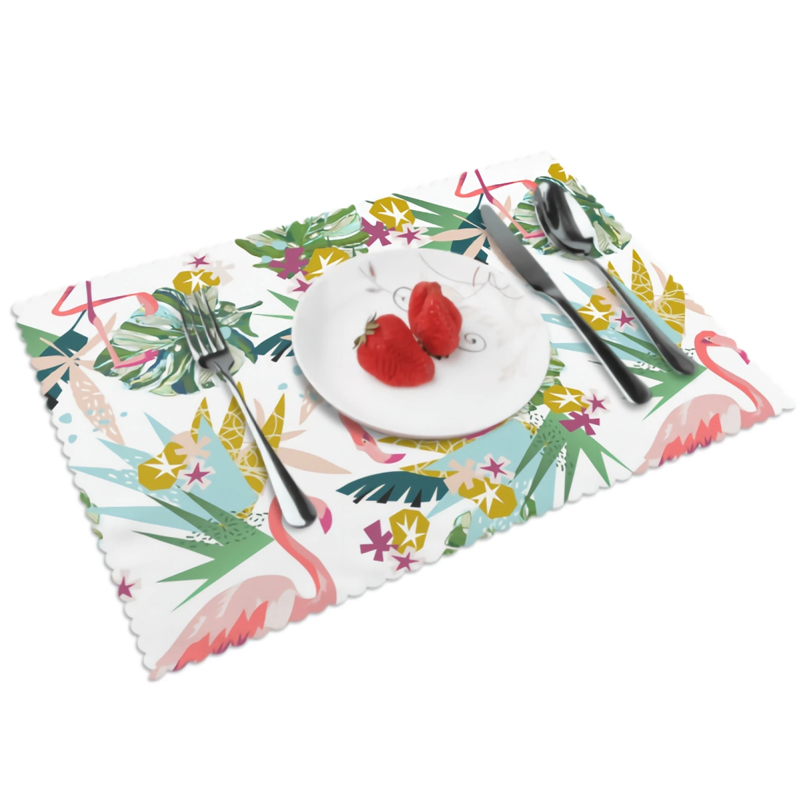 

Tropical Flamingo Placemats Palm Banana Leaves Placemat Set of 4 Heat-Resisting Non Slip Table Mats Polyeste Place Mat